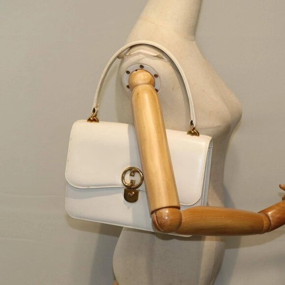 GUCCI Hand Bag Leather White Auth - Picture 1 of 16